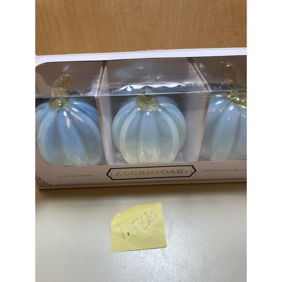 Set Of 3 Acorn + Oak Harvest Collection Glass Pumpkins Iridescent White With Gol - Picture 10 of 10